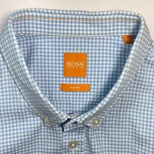 Boss Hugo Boss Orange Slim Fit Mens Long Sleeves Shirt Gingham Aqua Button Down